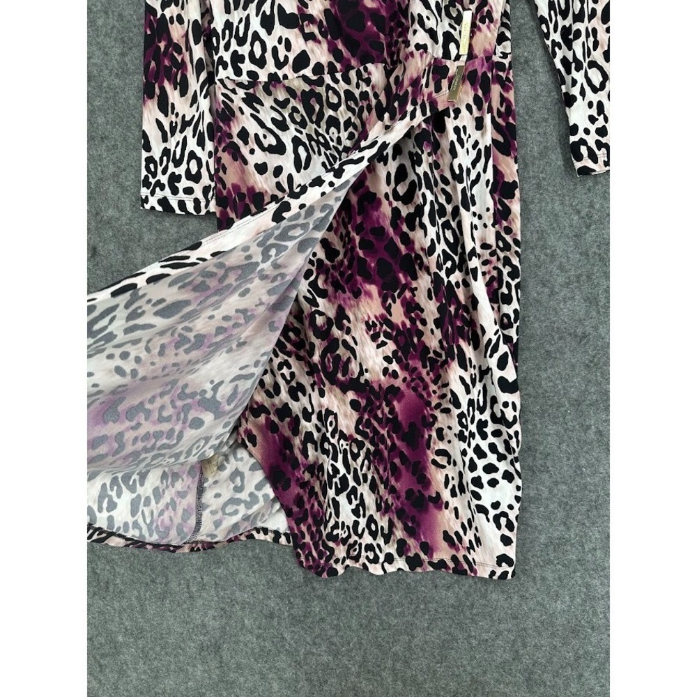 Calvin Klein Leopard Print Dress Women M Wrap Style Purple Black Knee Length - Picture 10 of 13